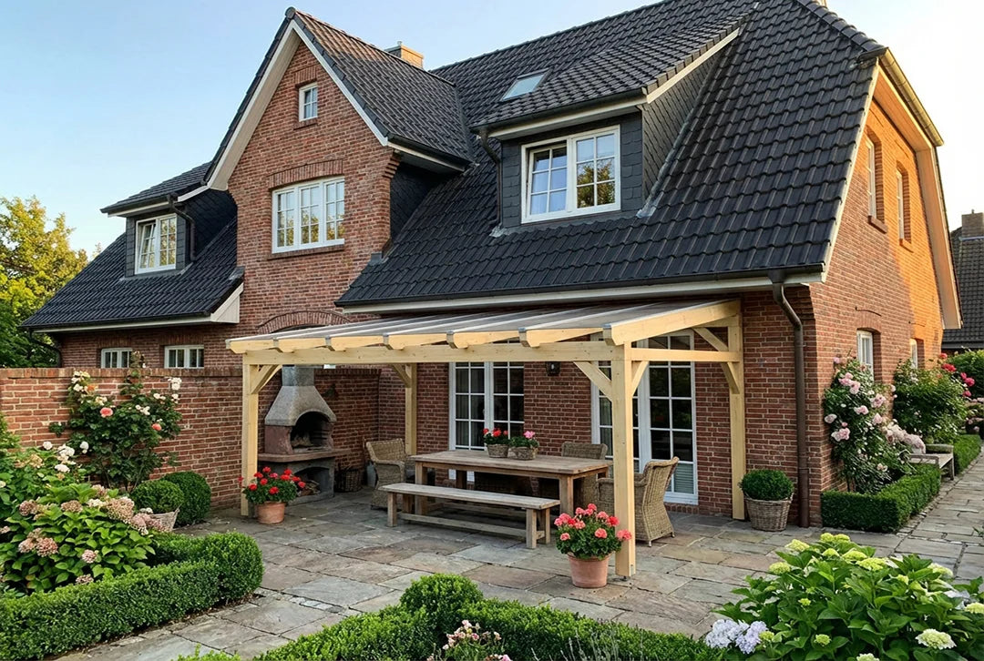 Terrasoverkapping hout 400x450cm VSG naturel