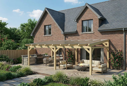 Terrasoverkapping hout 500x350cm VSG naturel