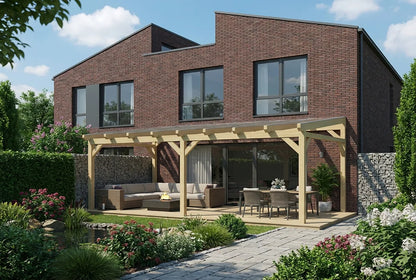 Terrasoverkapping hout 600x450cm VSG naturel