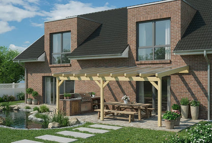 Terrasoverkapping hout 600x350cm VSG naturel
