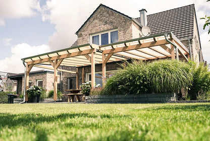 Terrasoverkapping hout 800x400cm VSG wit