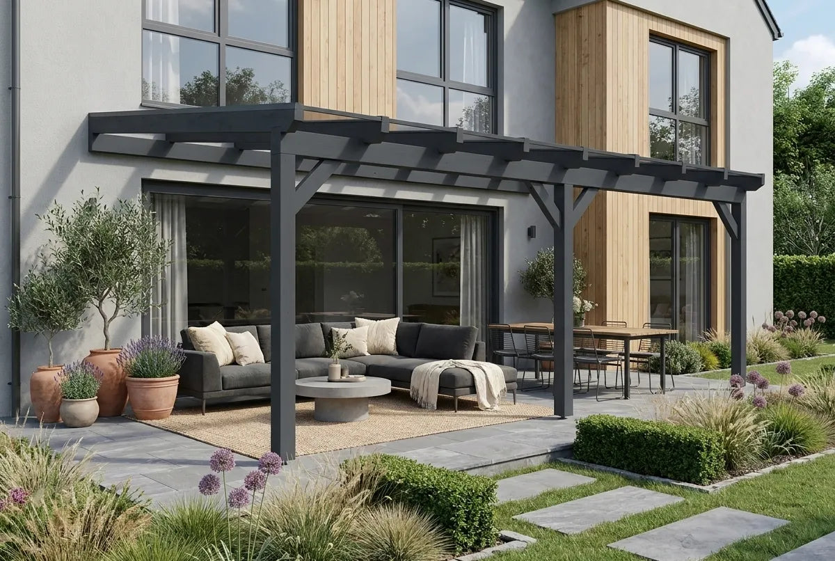 Terrasoverkapping hout 700x400cm dubbel web antraciet