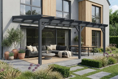 Terrasoverkapping hout 700x400cm dubbel web antraciet