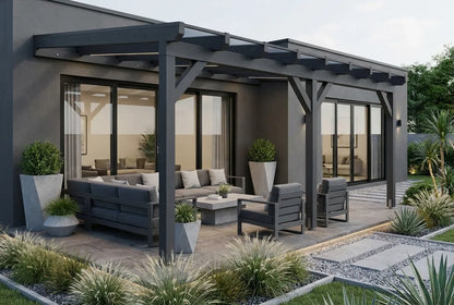 Terrasoverkapping hout 800x300cm dubbel web antraciet