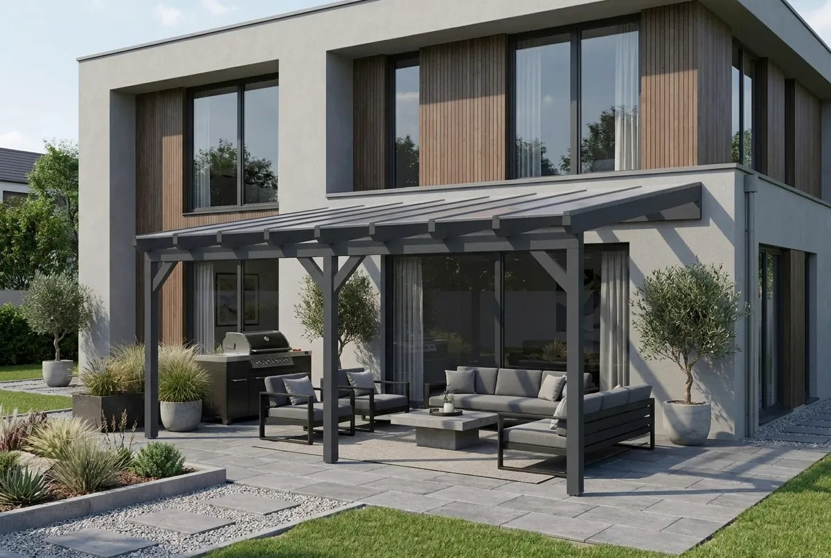 Terrasoverkapping hout 800x250cm dubbel web antraciet