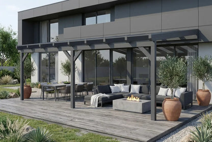 Terrasoverkapping hout 700x300cm dubbel web antraciet