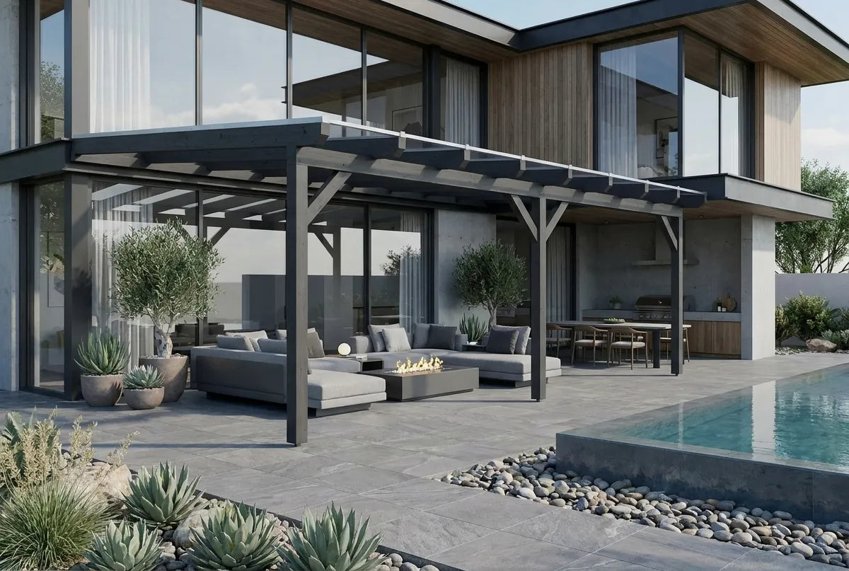 Terrasoverkapping hout 700x250cm dubbel web antraciet