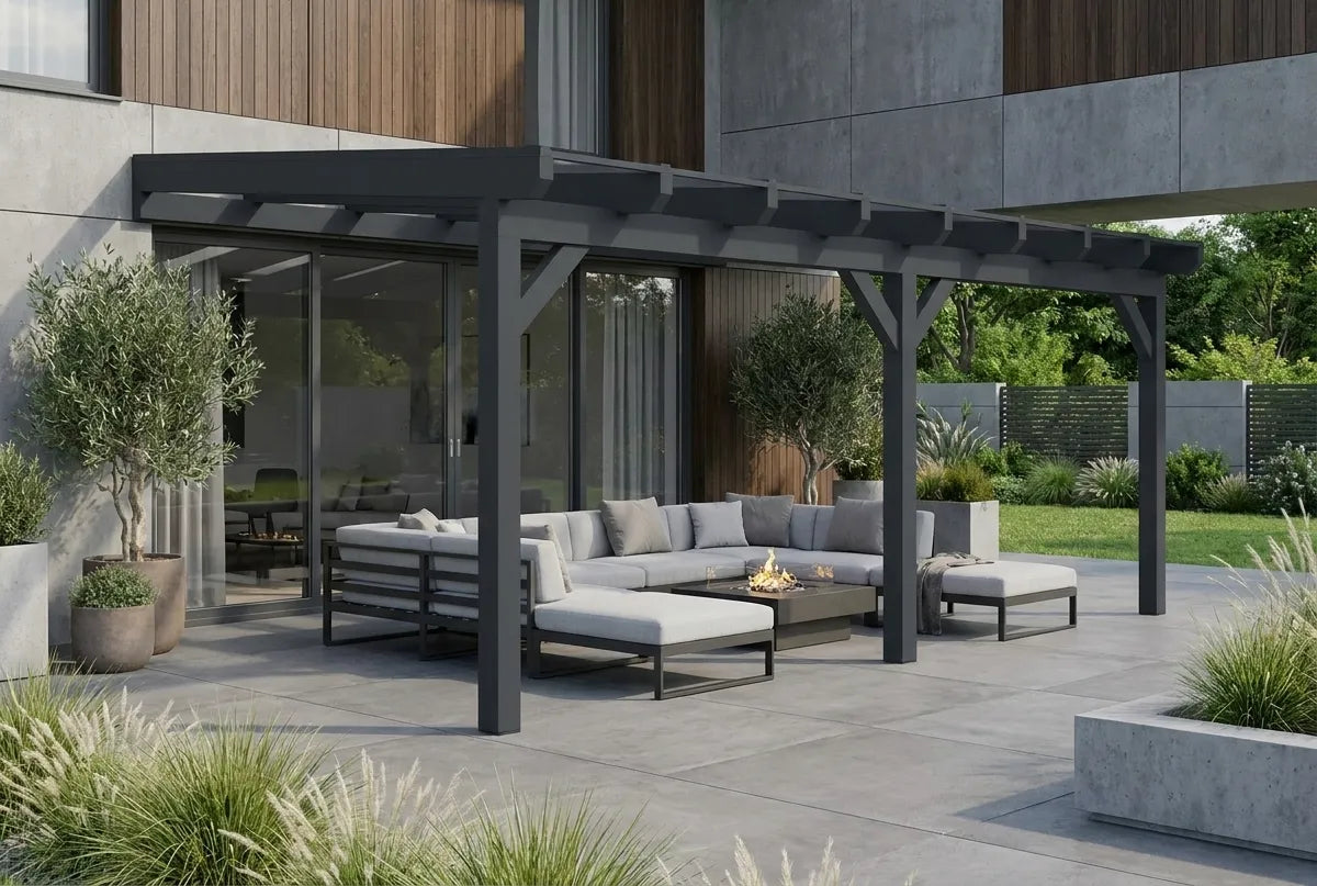 Terrasoverkapping hout 800x400cm dubbel web antraciet