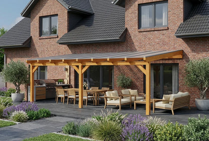 Terrasoverkapping hout 600x300cm dubbele brug licht eiken
