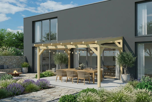 Terrasoverkapping hout 400x250cm VSG naturel