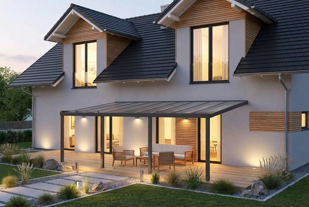 Terrasoverkapping aluminium 700x300cm VSG zwart