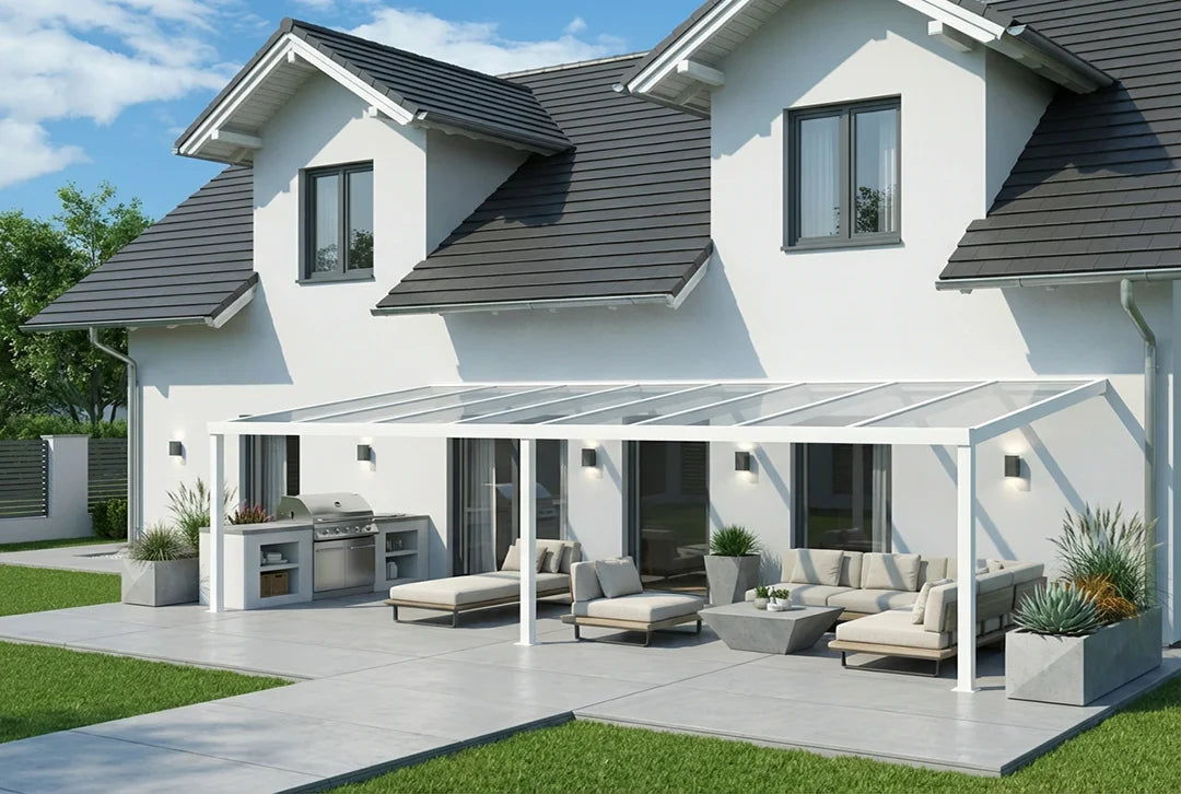 Terrassenüberdachung Aluminium 800x350cm Doppelsteg weiß – steda