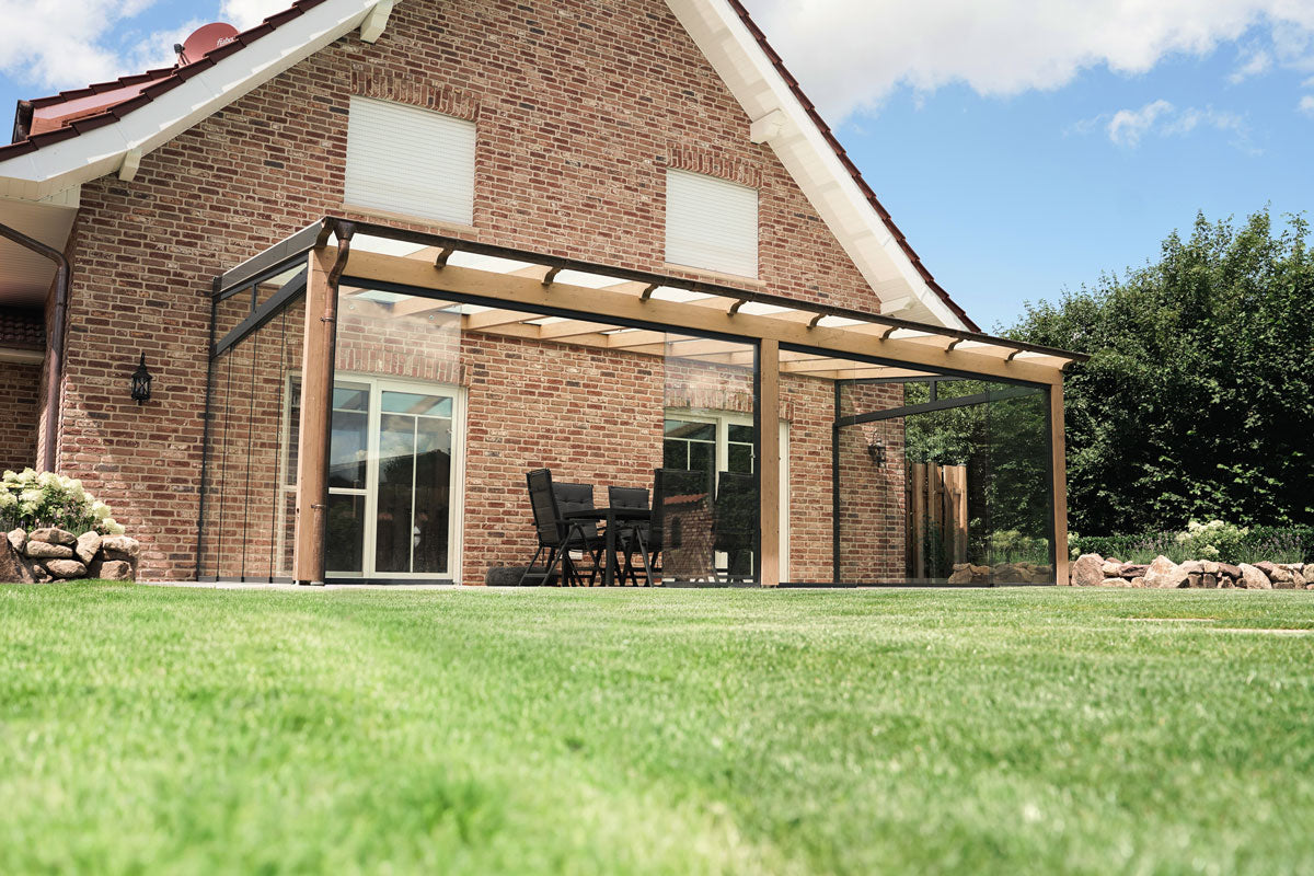 Terrasoverkapping hout 800x400cm VSG wit