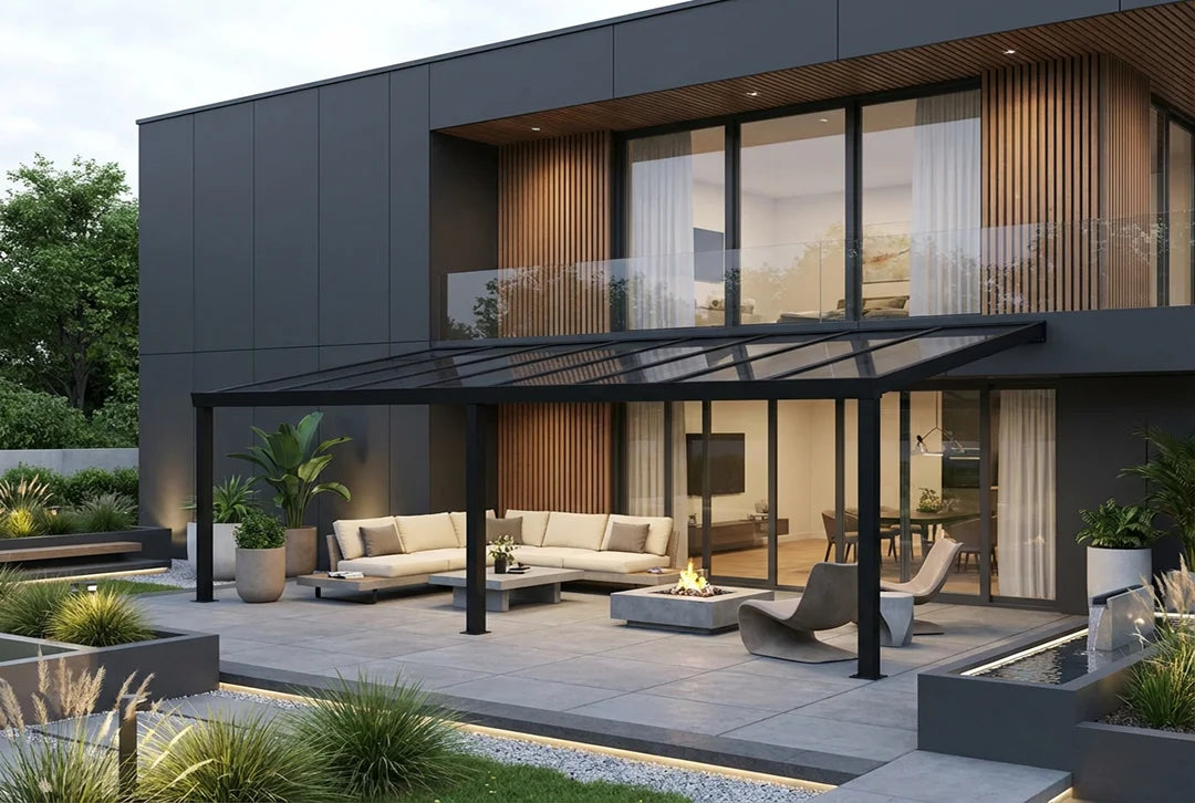 Terrasoverkapping aluminium 800x500cm dubbel web zwart