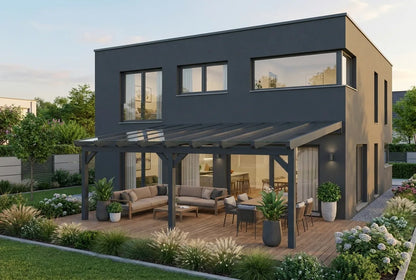 Terrassenüberdachung Holz 500x300cm VSG anthrazit – steda