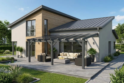 Terrassenüberdachung Holz 700x250cm VSG anthrazit – steda