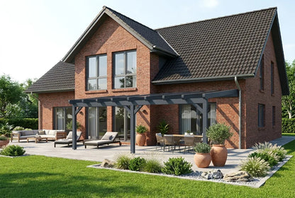 Terrassenüberdachung Holz 700x500cm VSG anthrazit – Ansicht 8
