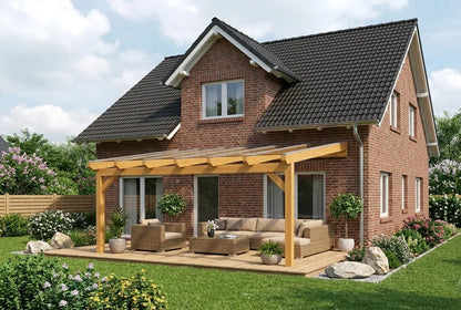 Terrasoverkapping hout 400x300cm VSG licht eiken