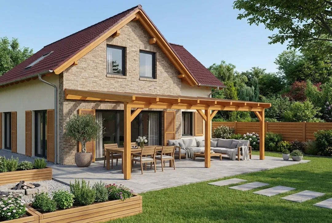 Terrasoverkapping hout 800x300cm VSG licht eiken