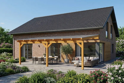 Terrasoverkapping hout 700x250cm dubbele brug licht eiken