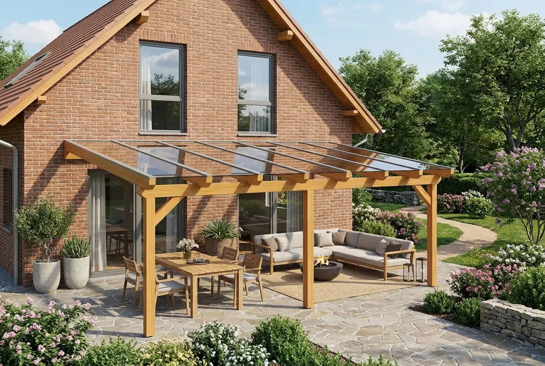 Terrasoverkapping hout 700x350cm VSG licht eiken