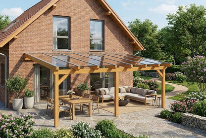 Terrasoverkapping hout 700x350cm VSG licht eiken