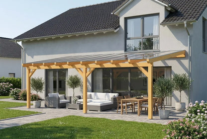 Terrasoverkapping hout 600x500cm VSG licht eiken