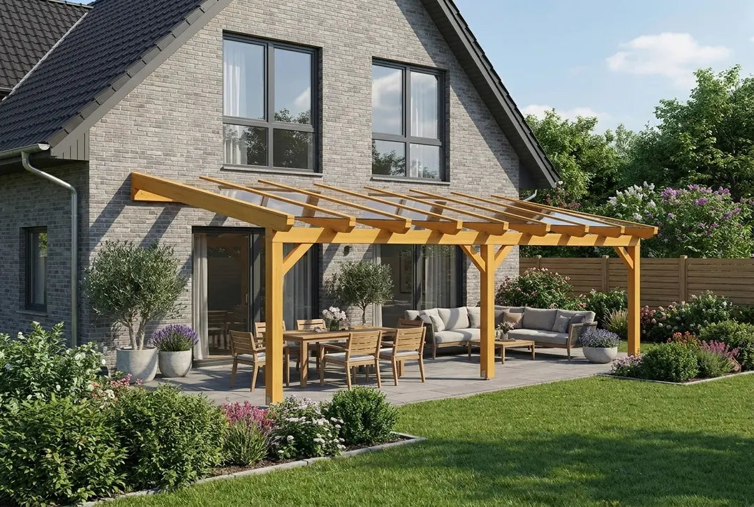 Terrasoverkapping hout 600x300cm VSG licht eiken