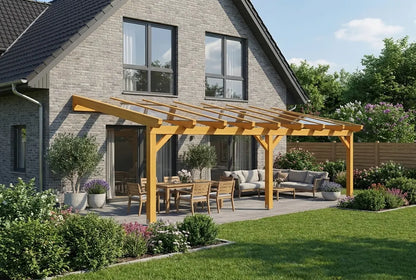 Terrasoverkapping hout 600x300cm VSG licht eiken