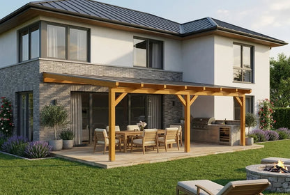 Terrasoverkapping hout 700x450cm VSG licht eiken