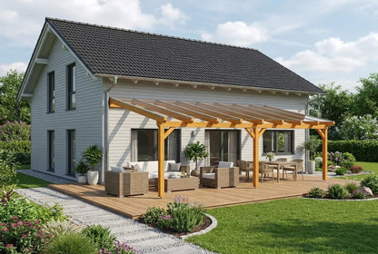 Terrasoverkapping hout 700x400cm VSG licht eiken