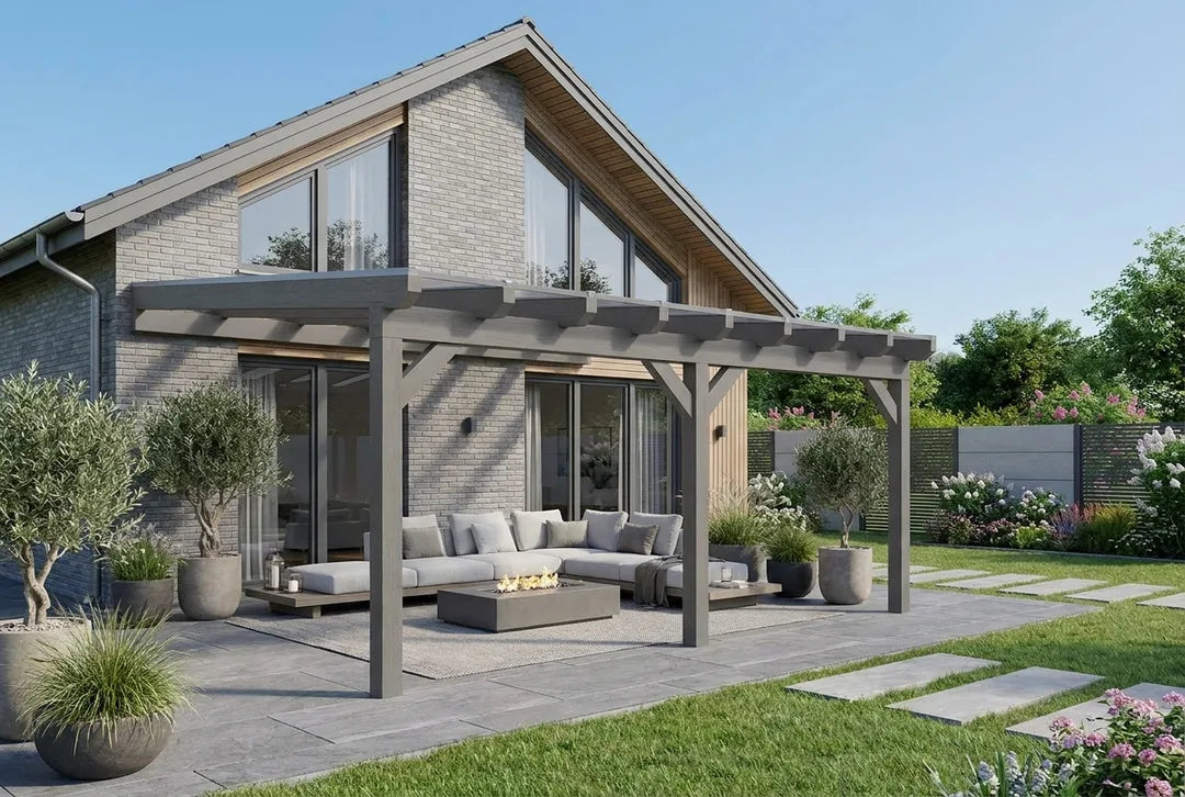 Terrasoverkapping hout 700x250cm dubbel web grafietgrijs