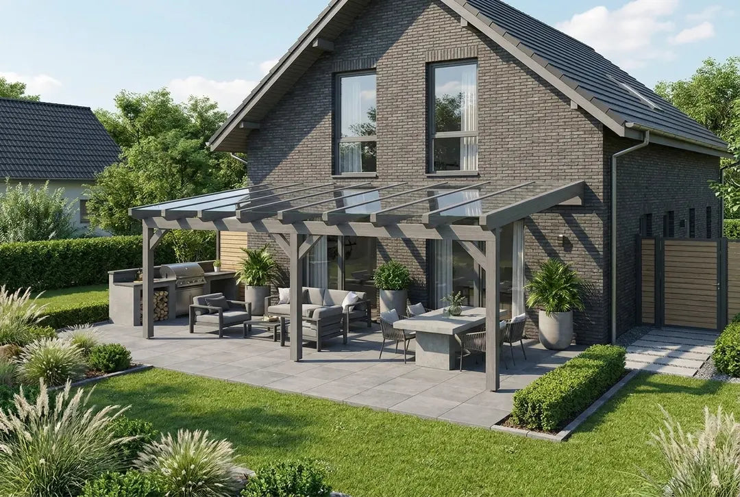 Terrasoverkapping hout 700x500cm VSG grafietgrijs