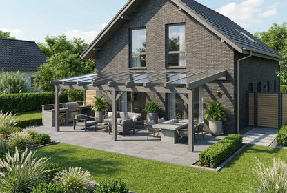 Terrasoverkapping hout 700x500cm VSG grafietgrijs