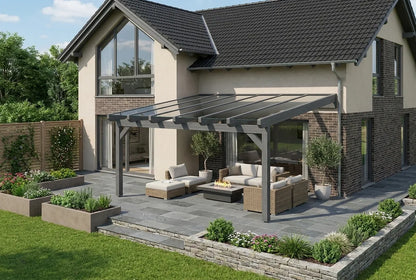 Terrasoverkapping hout 400x450cm VSG grafietgrijs