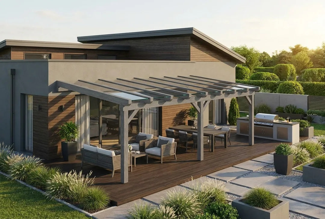 Terrasoverkapping hout 700x350cm VSG grafietgrijs