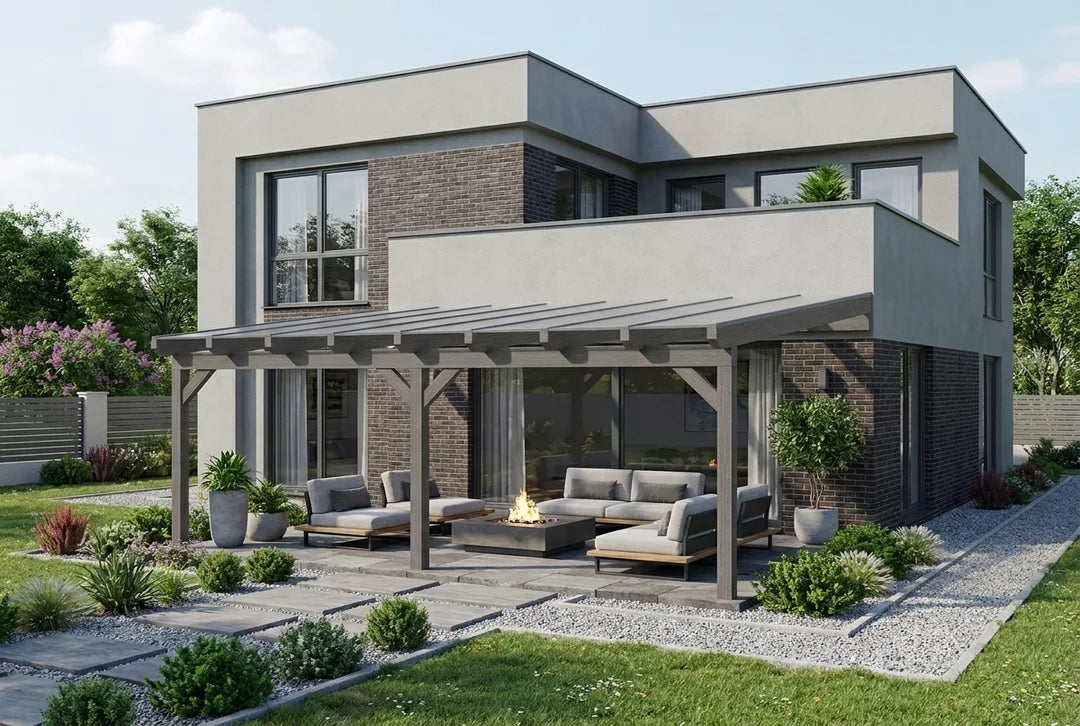 Terrasoverkapping hout 500x450cm dubbel web grafietgrijs