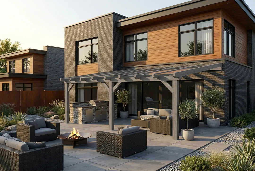 Terrasoverkapping hout 700x250cm VSG grafietgrijs
