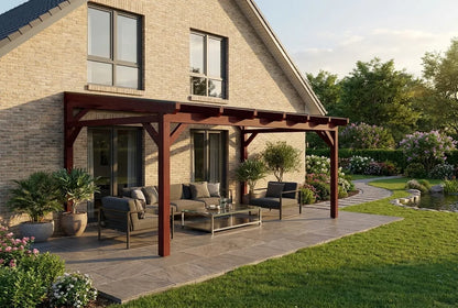 Terrasoverkapping hout 400x500cm dubbele brug teak