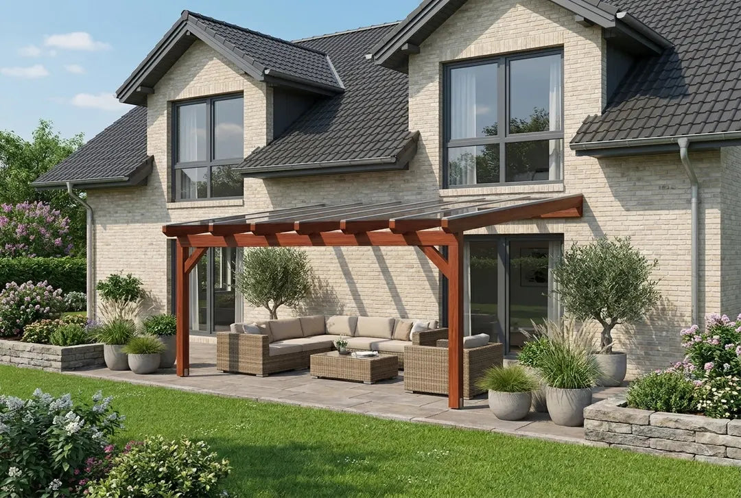 Terrasoverkapping hout 400x450cm VSG teak 