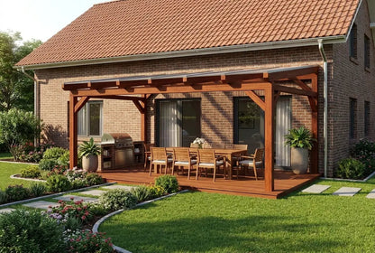 Terrasoverkapping hout 400x250cm dubbele brug teak