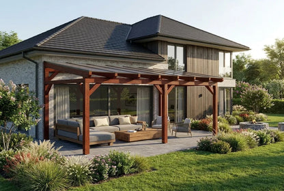 Terrasoverkapping hout 800x350cm dubbele brug teak