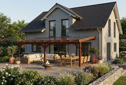 Terrasoverkapping hout 600x250cm VSG teak