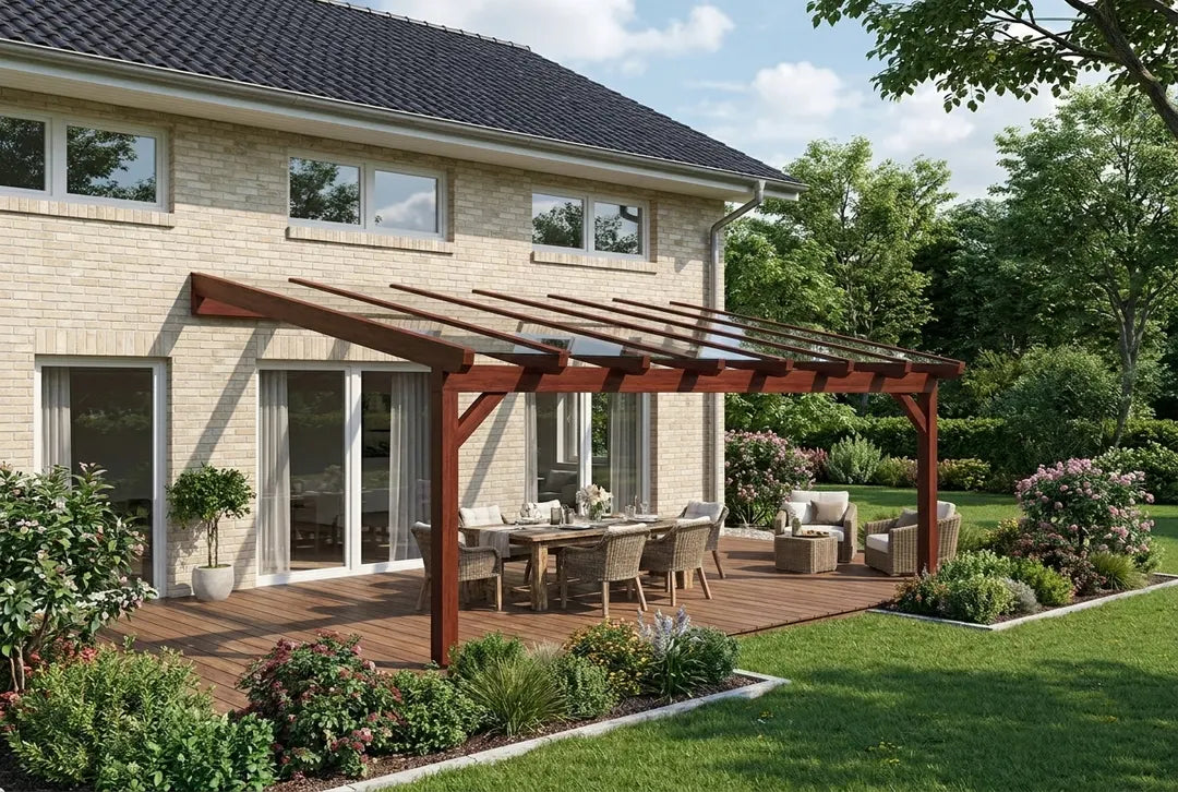 Terrasoverkapping hout 400x500cm VSG teak