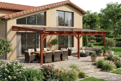 Terrasoverkapping hout 700x450cm VSG teak