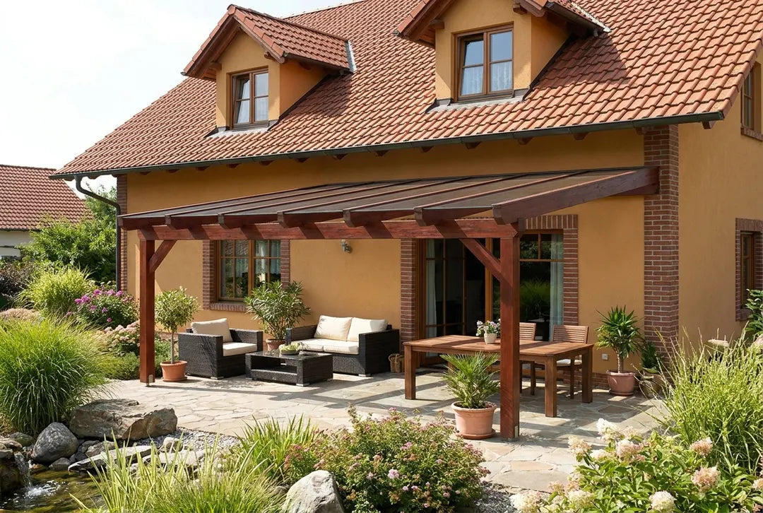 Terrasoverkapping hout 400x400cm VSG teak
