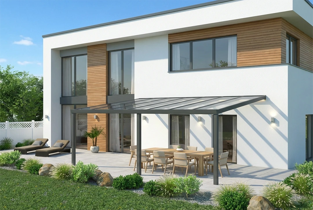 Terrassenüberdachung Aluminium 500x400cm VSG grau – steda