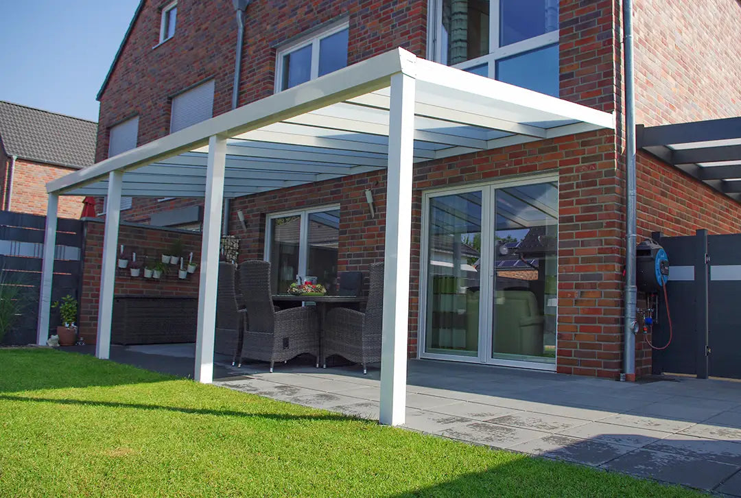 Terrassenüberdachung Aluminium 600x350cm VSG weiß