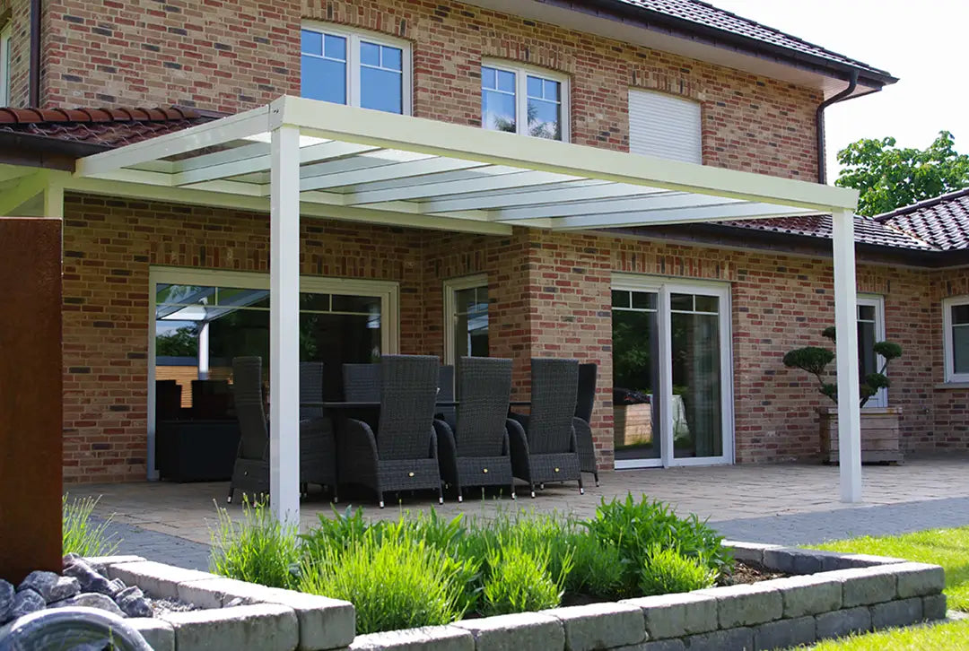 Terrassenüberdachung Aluminium 600x350cm VSG weiß