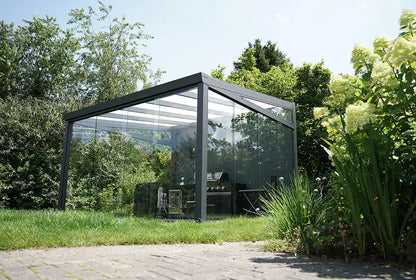 Terrasoverkapping aluminium 700x450cm dubbel web antraciet